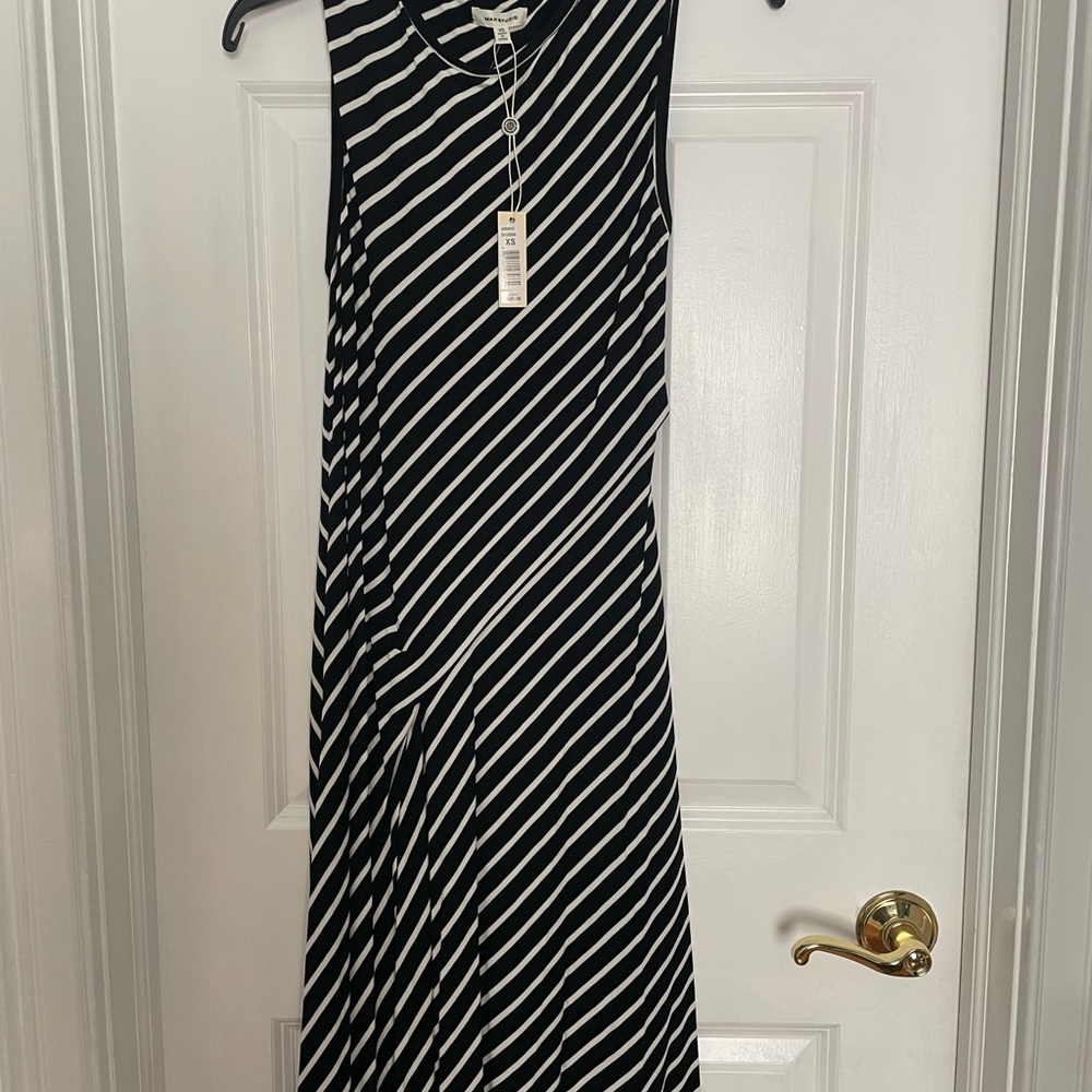 Max Studio Black and White Diagonal Stripe Midi Dress